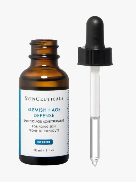 SkinCeuticals Blemish + Age Defense in branded component on a light gray background