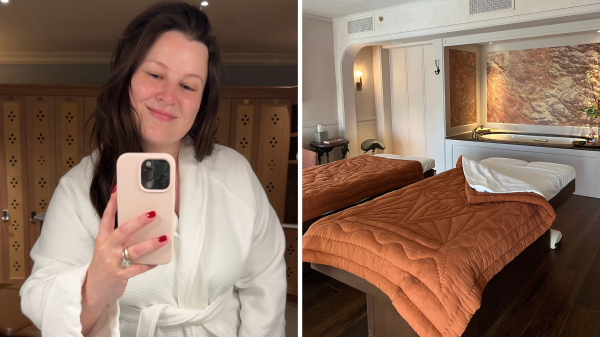 Woman wearing spa robe.