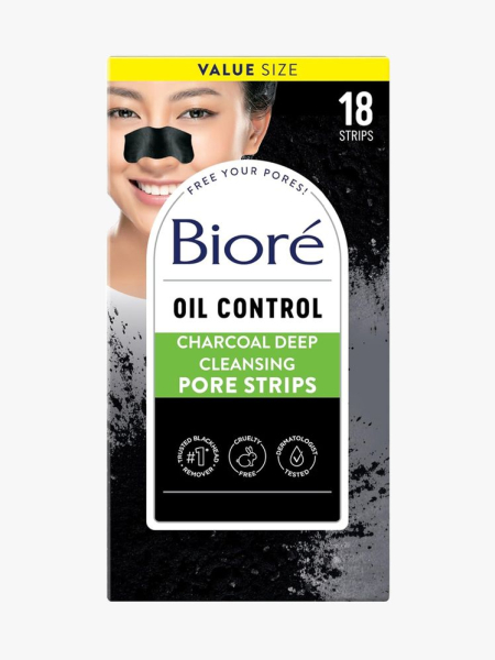 Bioré Oil Control Charcoal Deep Cleansing Pore Strips in branded component on a light gray background