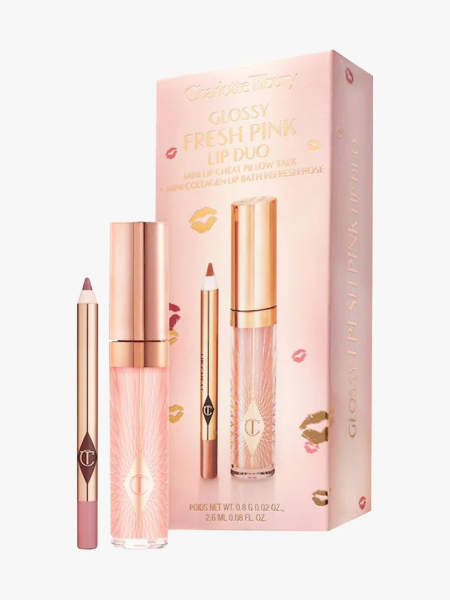 Charlotte Tilbury Glossy Lip Duo in branded components on a light gray background
